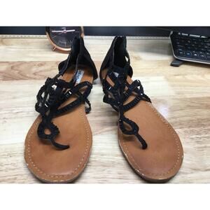 Not Rated Women's 9 Black Slip-On Zipper Thong Beaded Classic Dress Sandals